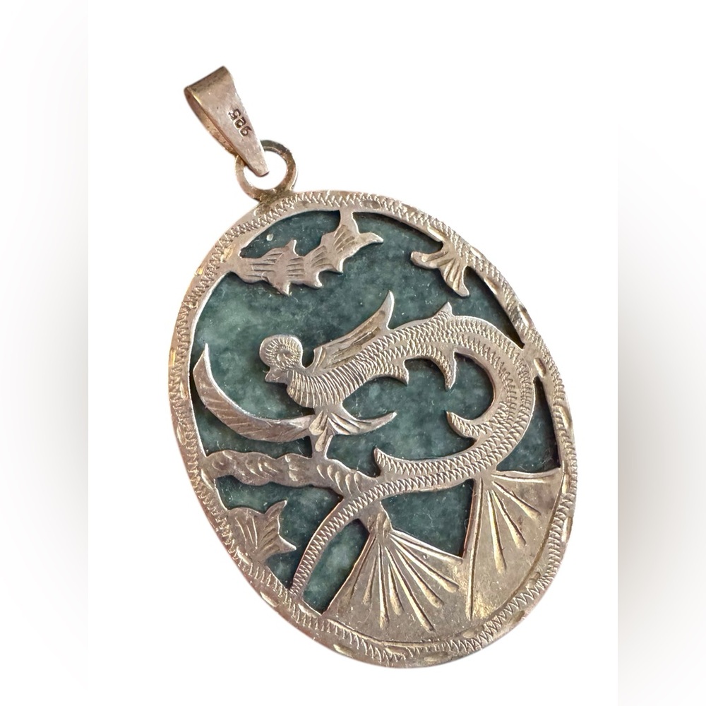 Vintage Guatemalan Sterling Pendant, Artisan Reversible,  Jade Quetzal Bird
